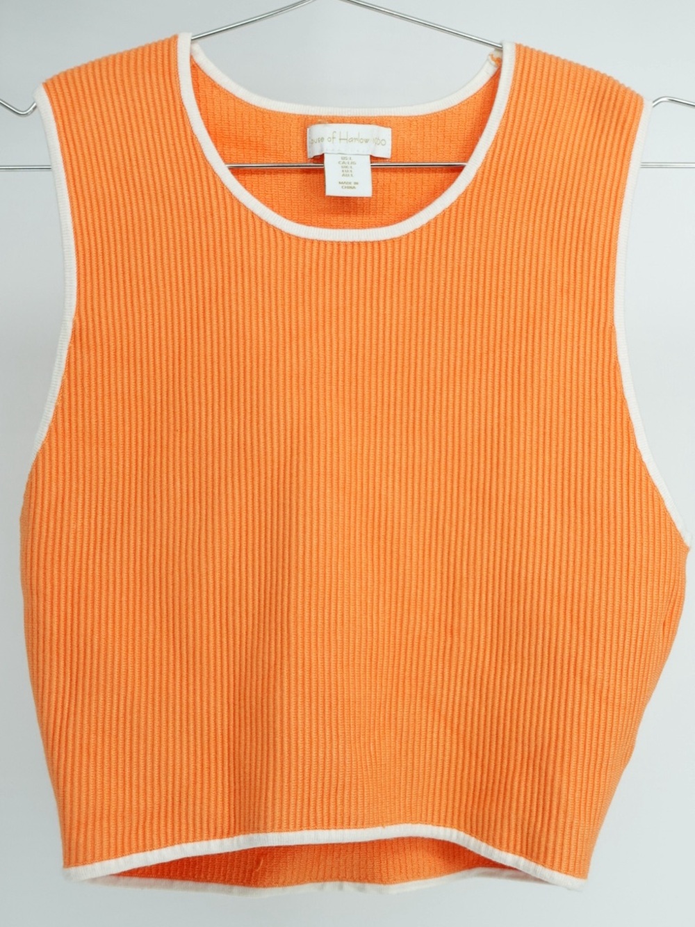 HOUSE OF HARLOW 1960 Orange Ribbed Contrast Tank Top L